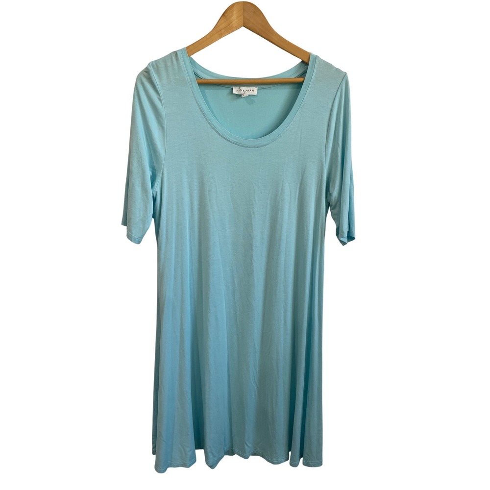 Rio‎ & Rian Light Blue Short Sleeve Scoop Neck Swing T-Shirt Dress XL Comfort